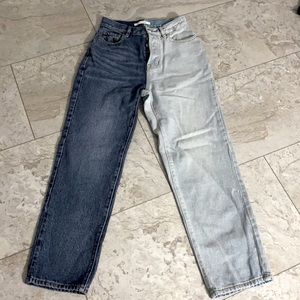 high rise color block straight leg jeans